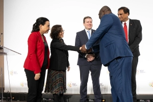 The three co-chairs of the School Meals Coalition