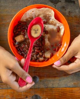 A plate of food, part of school meals in Honduras